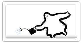 Petit bonhomme en noir et blanc de Google qui arrose