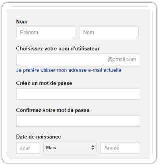 Fomulaire creation compte google