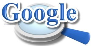 Image de Google en bleu avec une loupe de recherche